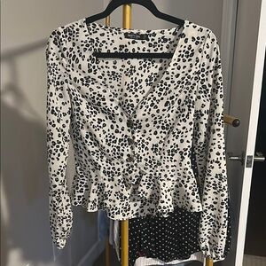 Nasty Gal Black and White Animal Print TREND Peplum Blouse